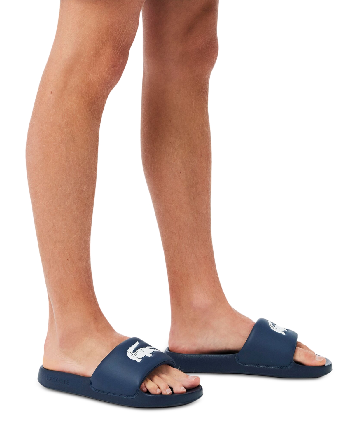 Lacoste Men's Logo Serve Slides 1.0 In Navy,white