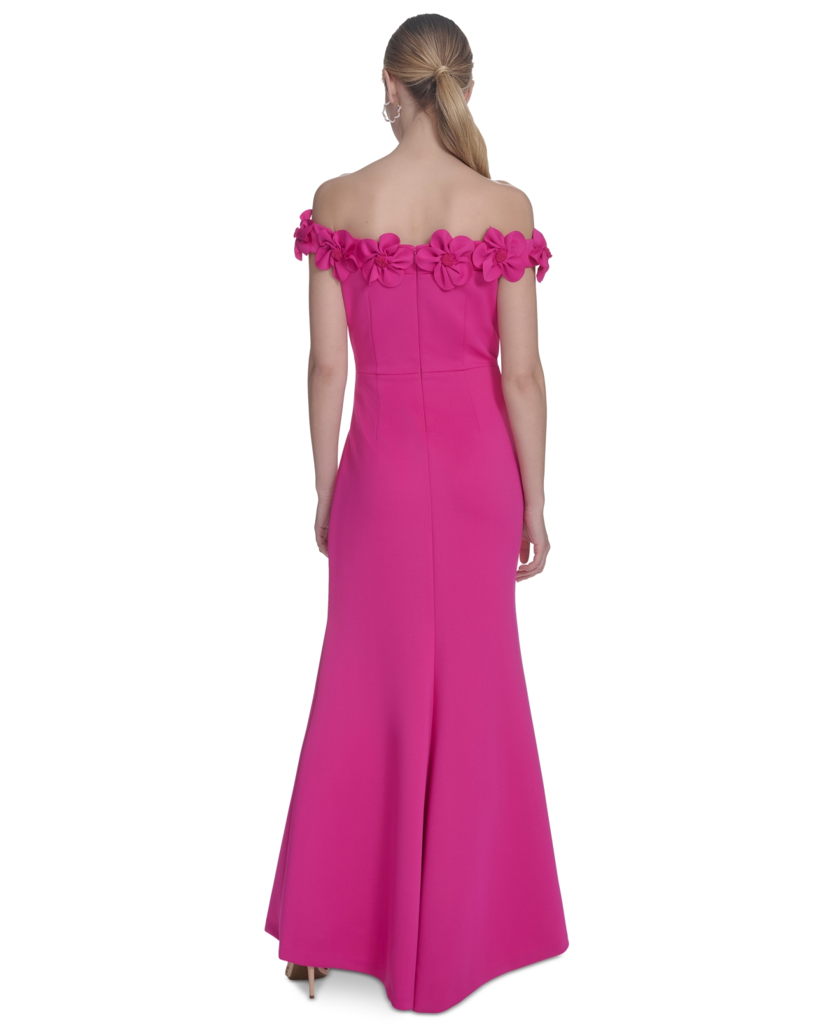 ELIZA J PETITE ROSETTE-TRIM-OFF-SHOULDER STRAPLESS GOWN 