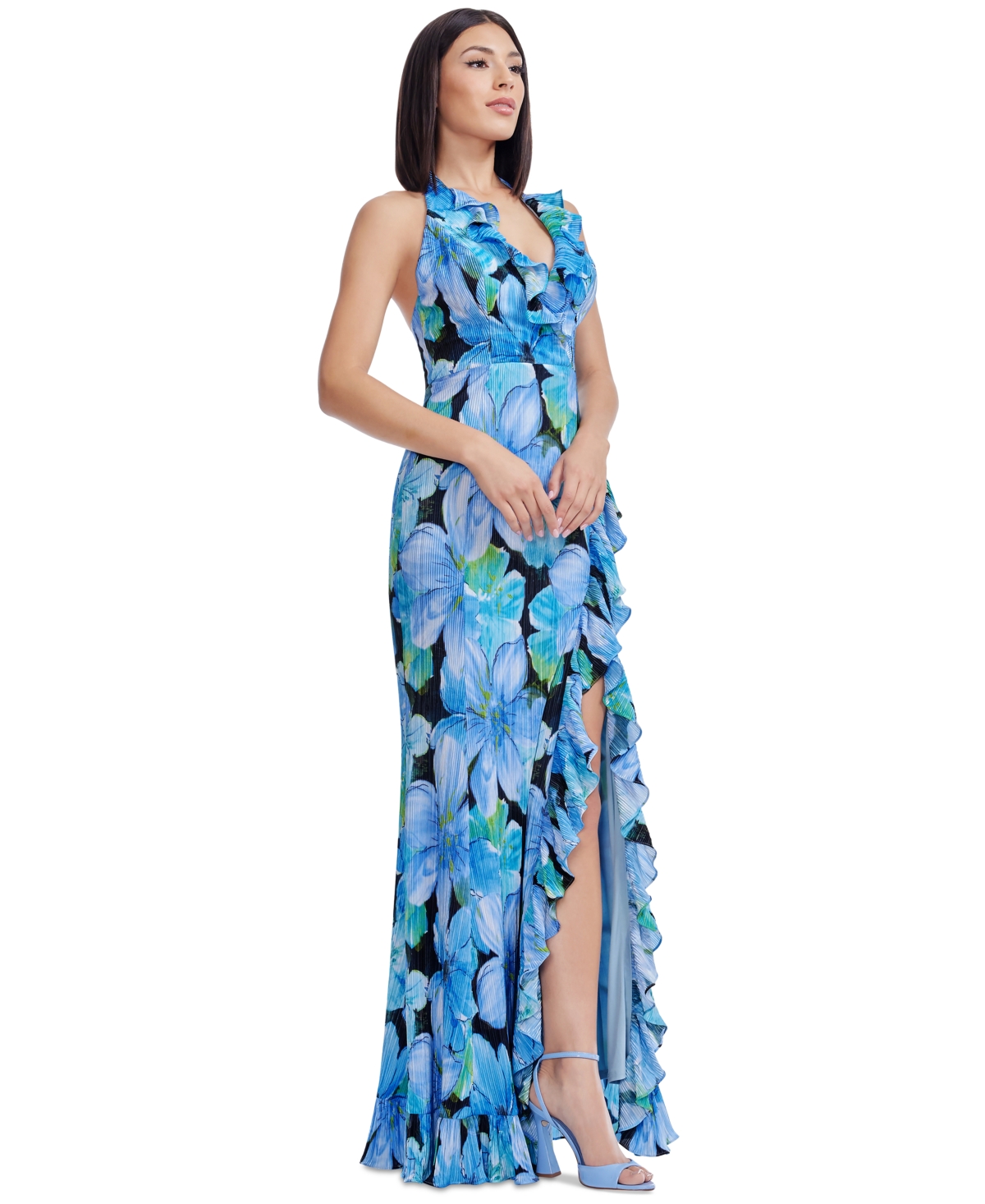 Dress The Population Kathleen Floral Ruffle Halter Gown