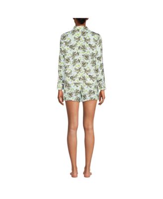 Women's Matte Satin 2 Piece Pajama Set - Long Sleeve Top and Shorts