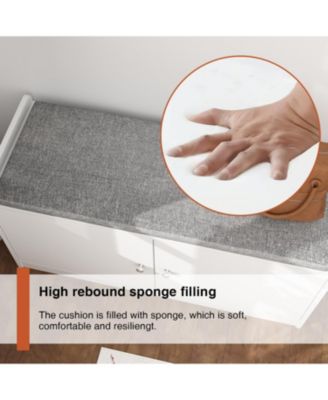 Shoe bench with movable shelves, white wooden shoe rack with two doors and four storage compartments, Entryway Bench