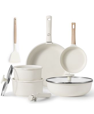 12pcs Removable Handle Pots and Pans Set, Induction Kitchen, Oven Safe Sets, Non-Stick, Detachable Cookware Set, White