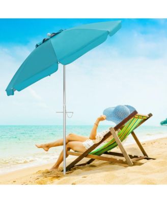 6.5Ft Beach Umbrella w/ Tilt Mechanism Sand Anchor Carrying Bag