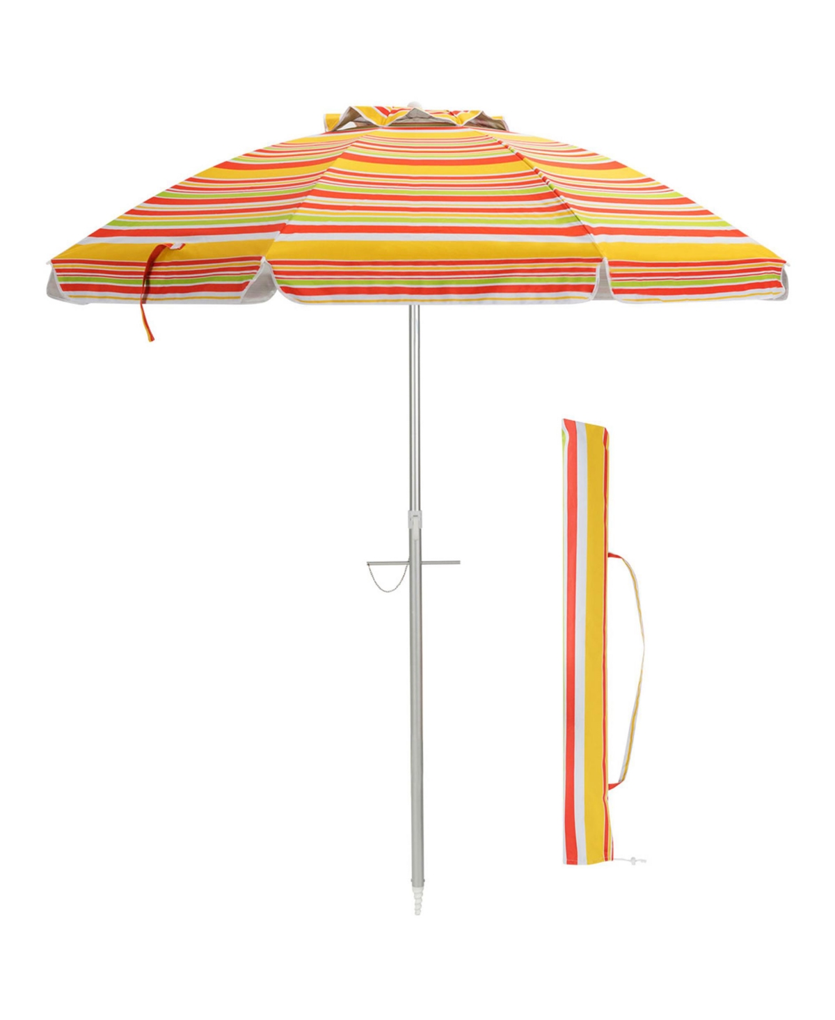 6.5Ft Beach Umbrella w/ Tilt Mechanism Sand Anchor Carrying Bag - Yellow + orange