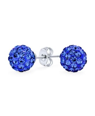 Bling Jewelry Elegant .925 Sterling Silver Round 8MM Glittering Pave Crystal Disco Ball Stud Earrings - Blue