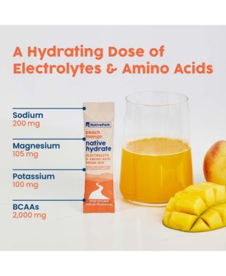 Native Hydrate Stick Packs, Sugar Free Electrolytes Powder with BCAAs, Peach Mango Hydration, Keto & Paleo Friendly, 30 Servings
