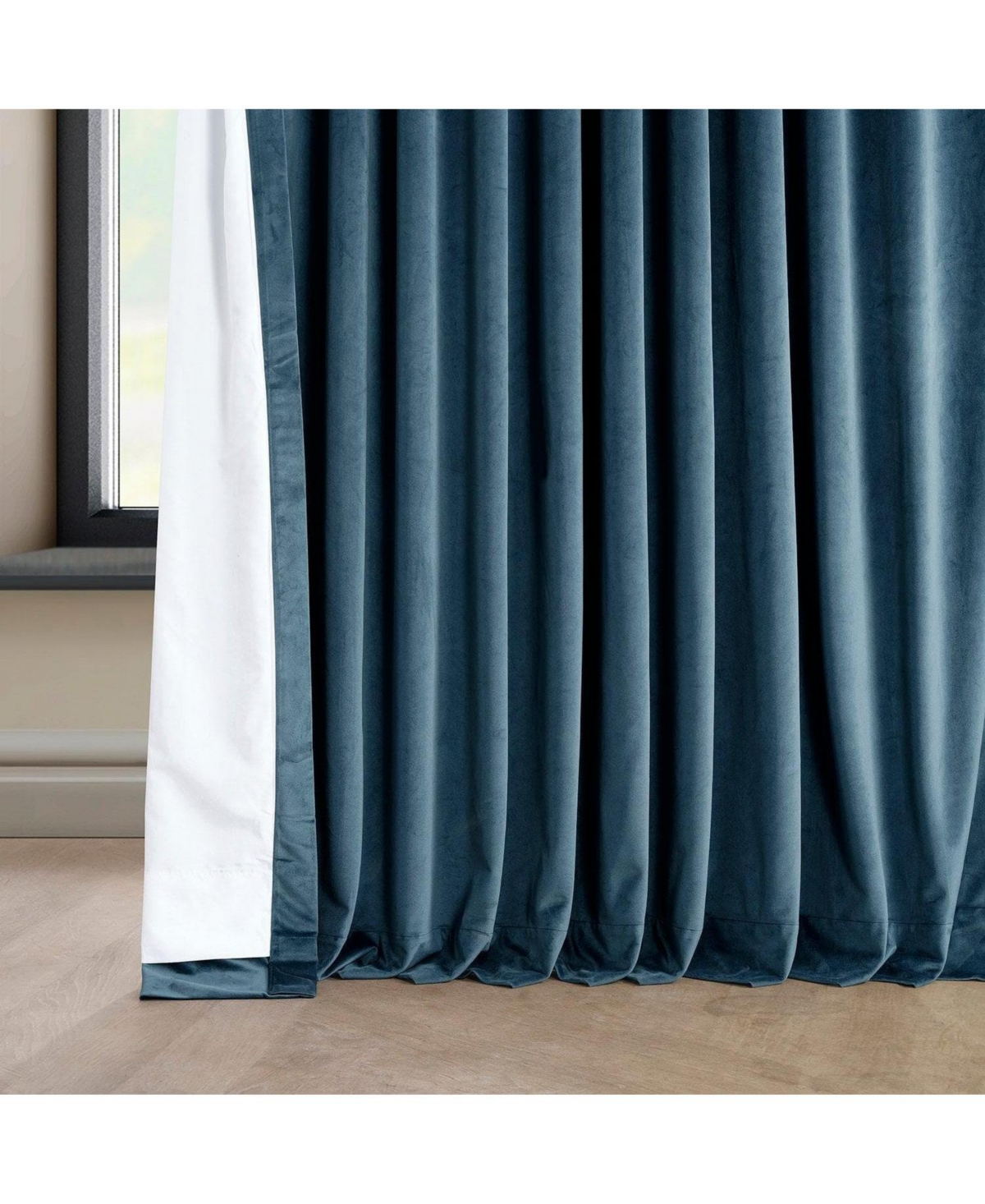 Half Price Drapes Avalon Blue Extra Wide Heritage Plush Velvet Room Darkening Curtain In Blue