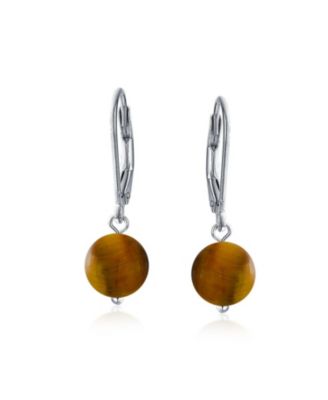 Simple Natural Stone 8MM Ball Drop Earrings Sterling Silver Leverback