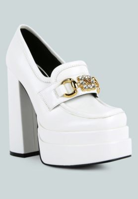 Womens Bratz Horsebit Diamante Embellished Chunky Platform Loafers