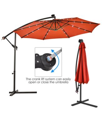 10Ft Patio Solar LED Outdoor Offset Hanging Umbrella with 24 LED Lights