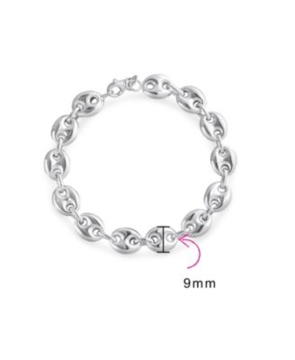 Nautical Anchor Link Puff Mariner Chain Bracelet Sterling Silver 9MM Wide