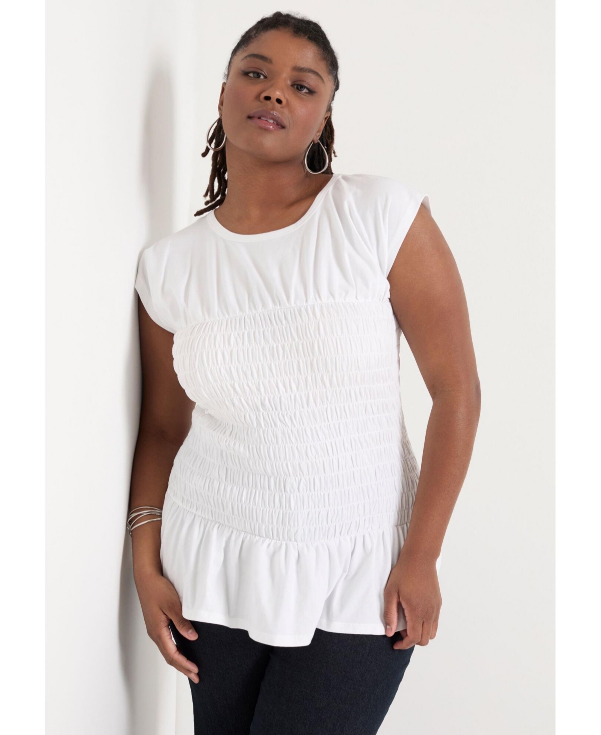 Women's June + Vie Smocked Peplum Top - Bright white