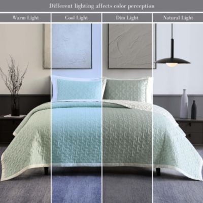 100% Cotton Sateen 3 Piece Textured Quilted Queen Size Coverlet Set