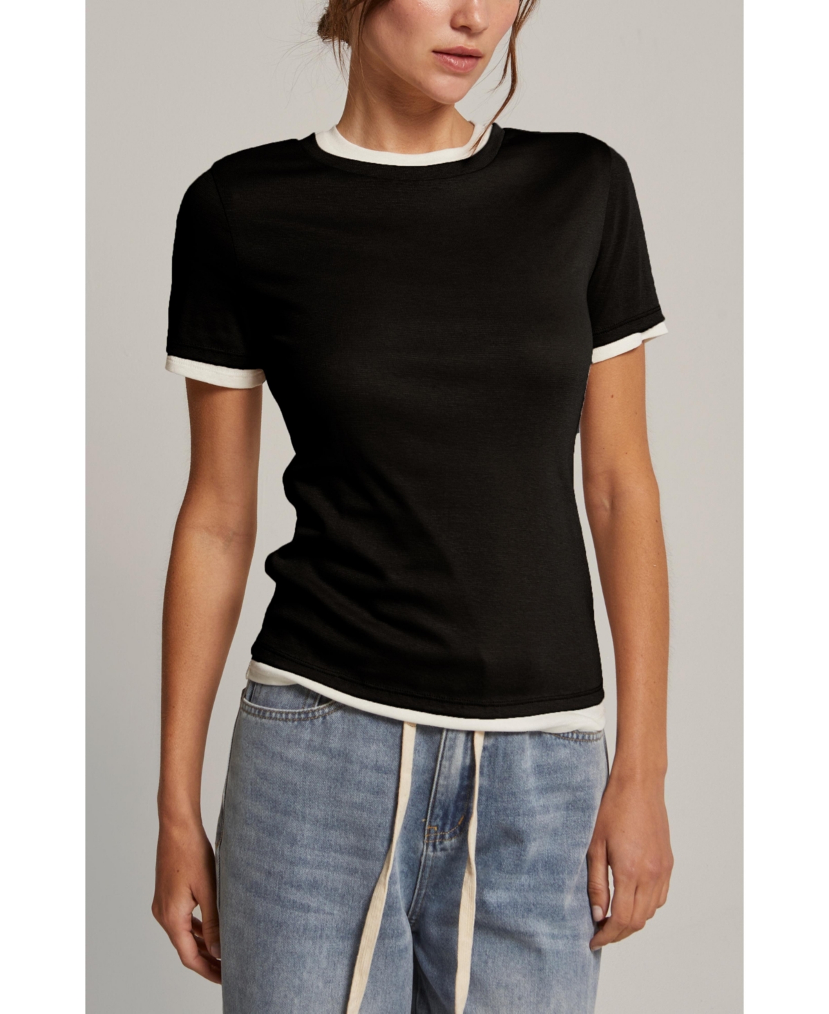 Women's Kami Double Layer Tee - Black + black/white