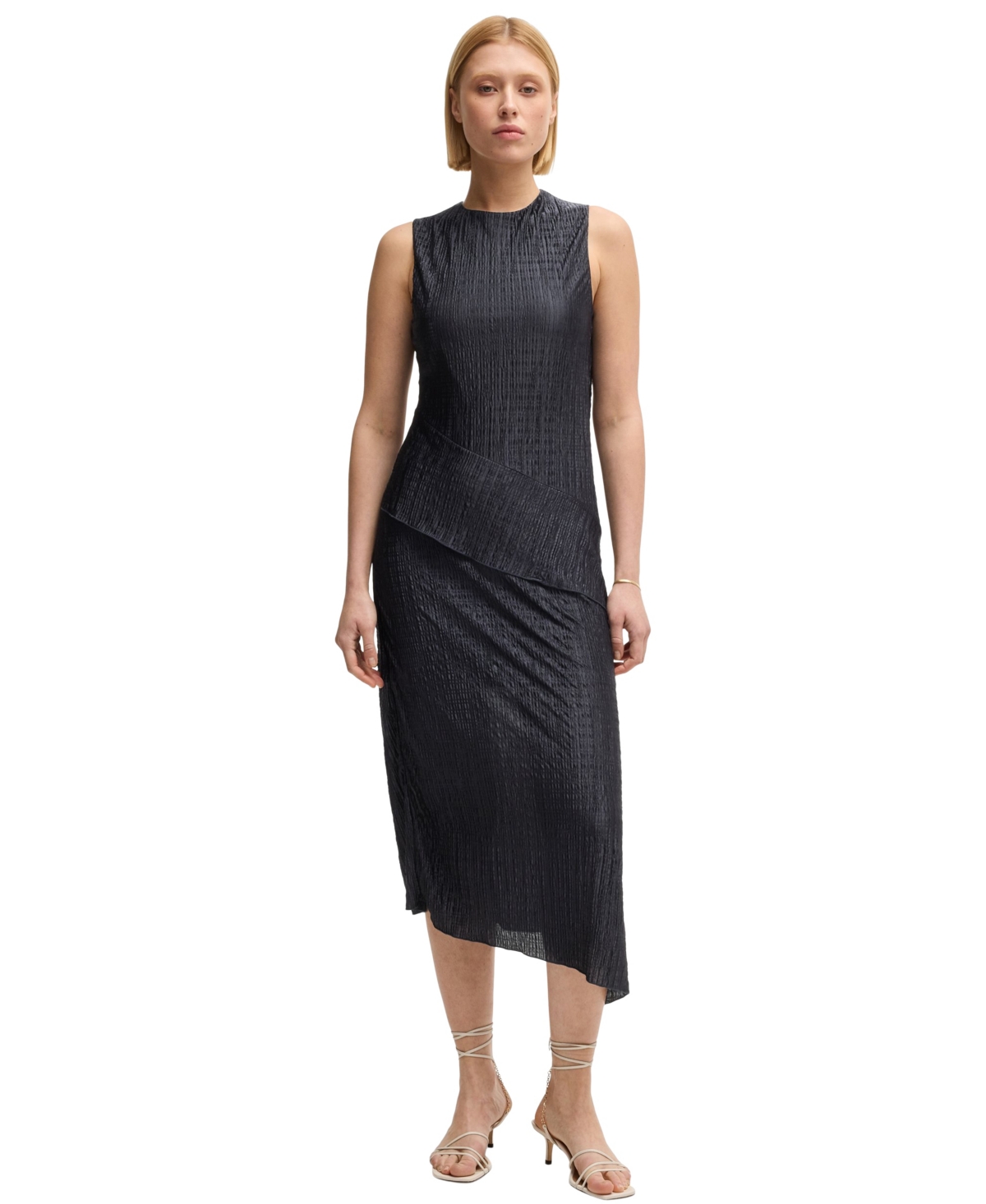 Hugo Boss Boss By  Women's Layered Effect Plisse Dress In Dark Blue