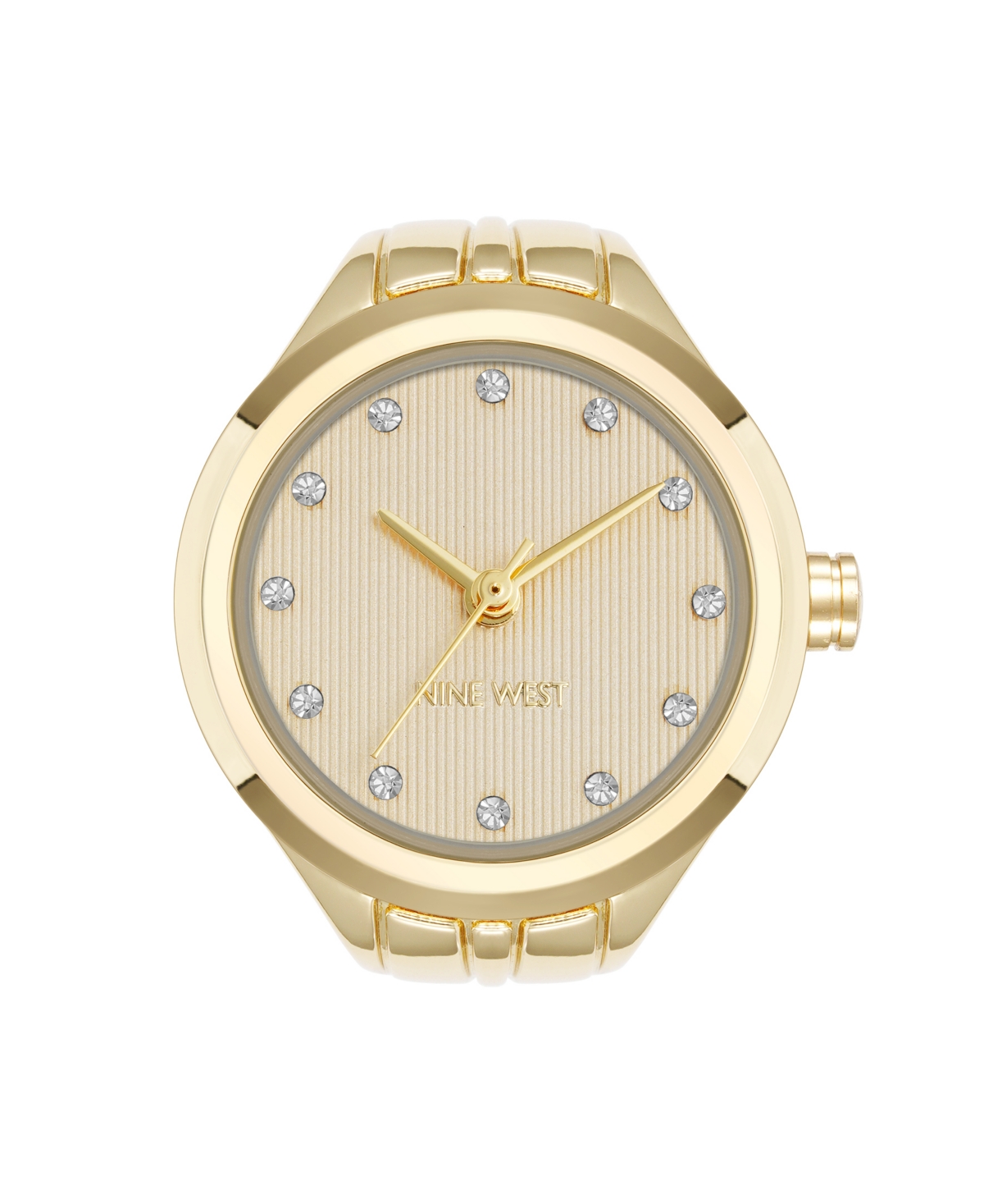 NINE WEST WOMEN'S QUARTZ GOLD-TONE METAL ALLOY CRYSTAL ACCENTED DIAL RING WATCH, 23MM 