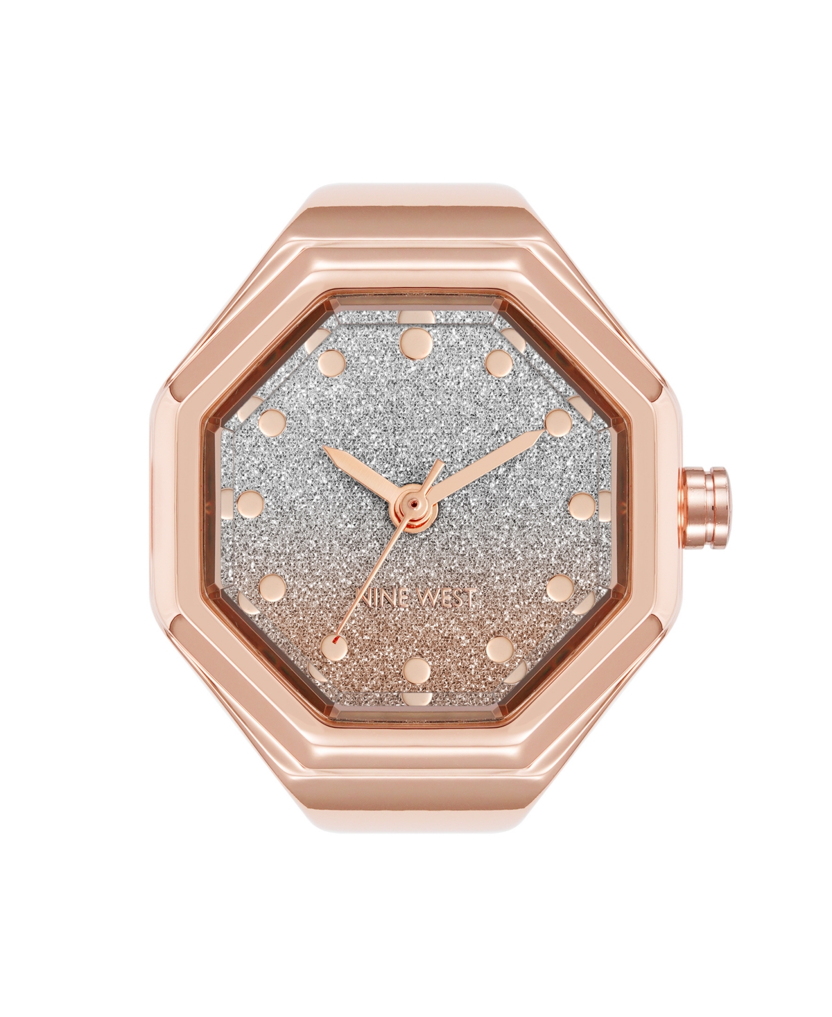 Women's Quartz Octagonal Ombre Glitter Rose Gold-Tone Metal Alloy Ring Watch, 23mm - Rose Gold-Tone