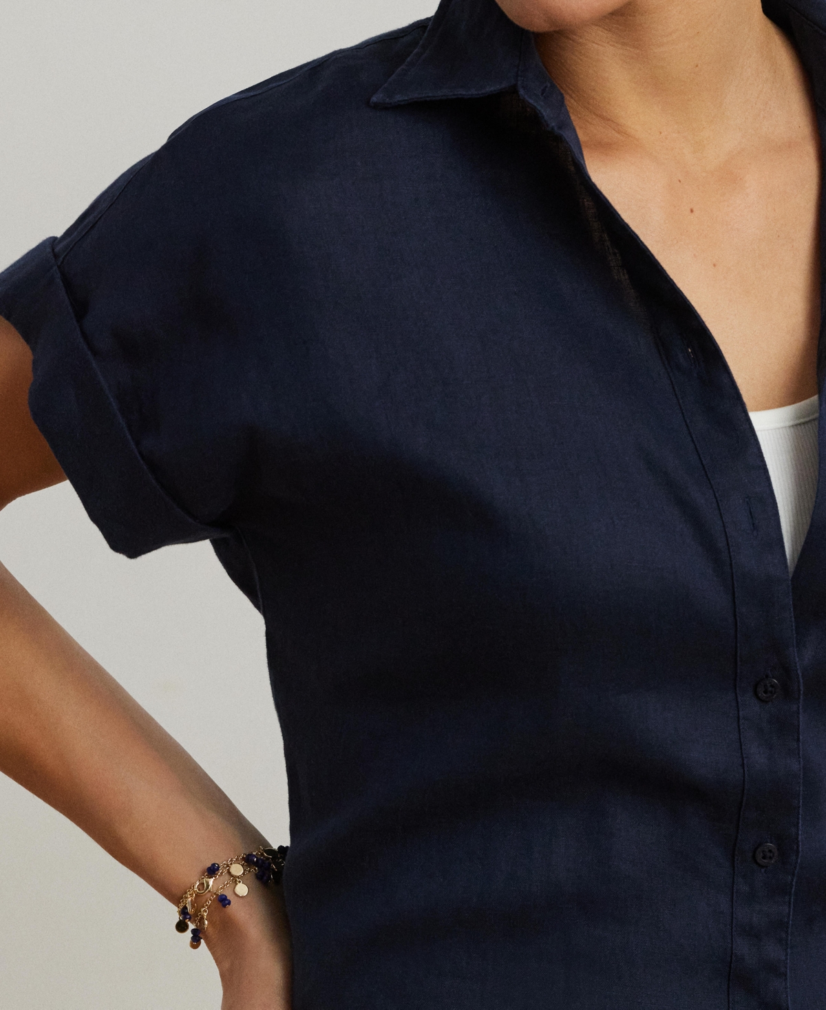 Shop Ralph Lauren Dolman-sleeve 100% Linen Shirt, Regular & Petite In Lauren Navy