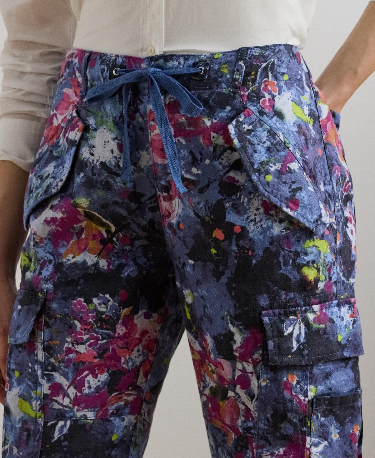 Shop Ralph Lauren Women's Print Linen Cargo Ankle Pants