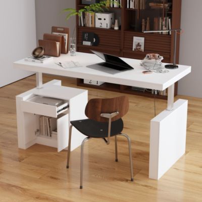 L-Shaped 70.9 in. W Adjustable Height Desk Ergonomic Stand-up Desk White Home Office Sit with Memory Preset Controller