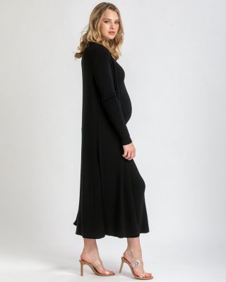 Maternity Viscose Knit Side Slits Maxi Tulip Cardigan