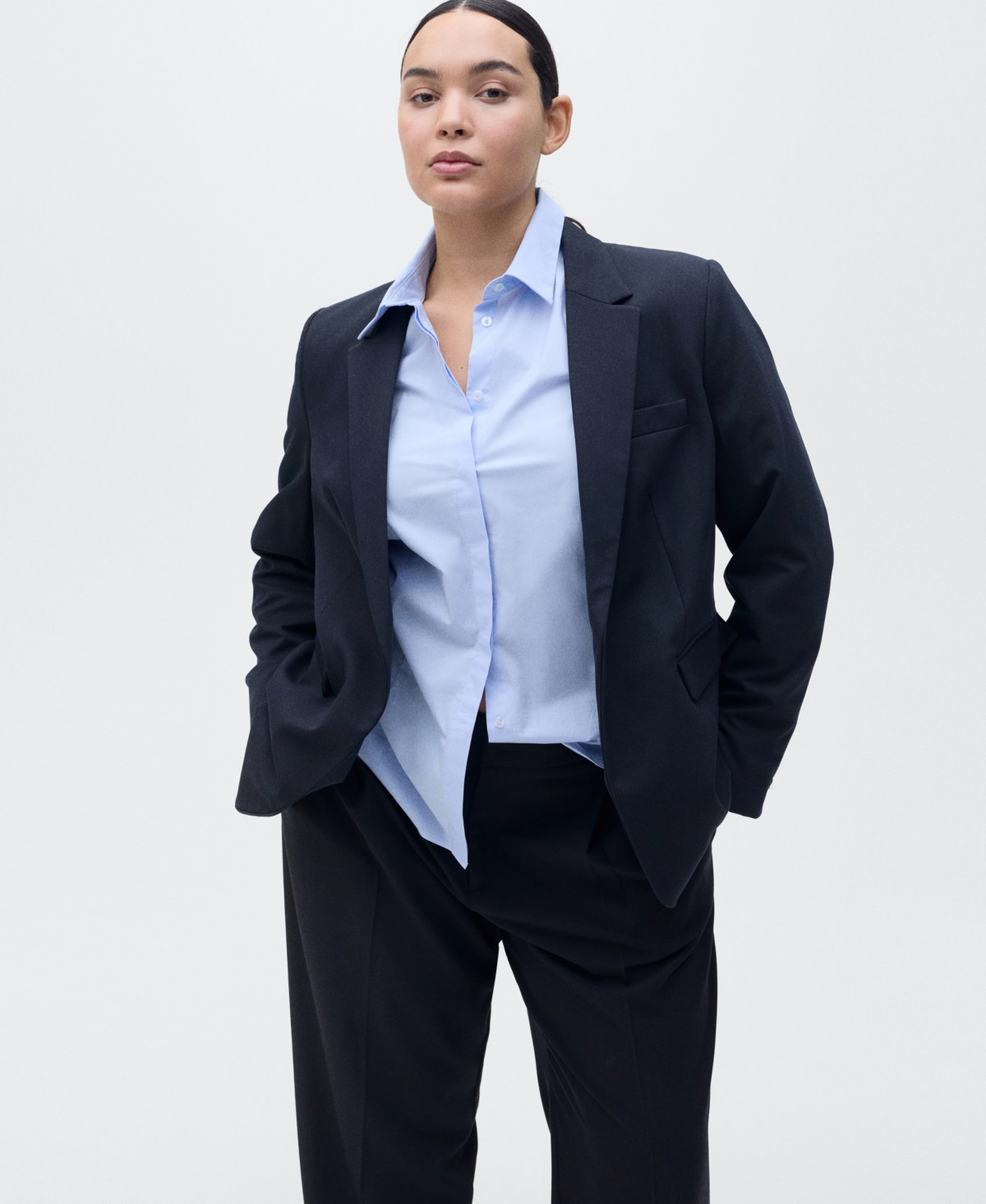 Shop Mango Women's Straight-fit Pleated Trousers Pants In Dark Navy