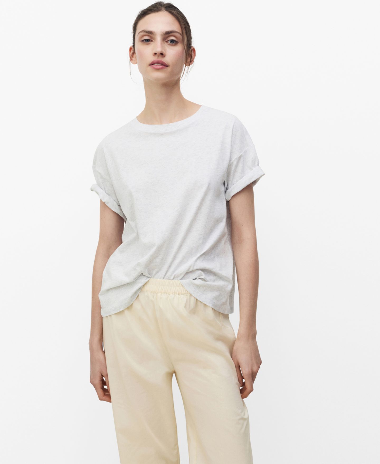 Женская футболка Mango Short-Sleeved Cotton, цвет: Ванильный — фото 1