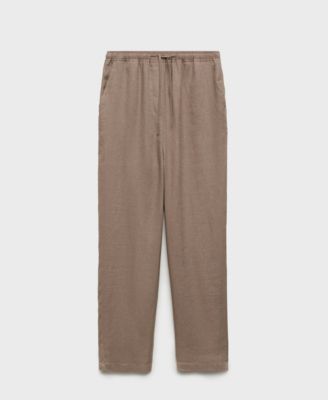 Women's Straight Cropped Linen Trousers Pants