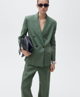 Women's Straight Linen-Blend Trousers Pants