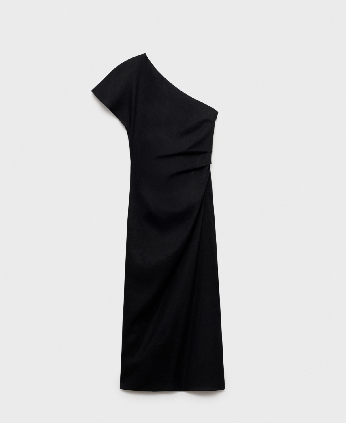 Mango Asymmetrical Linen Dress Black In Black