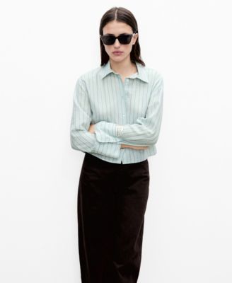 MANGO - Women's Striped Cropped Shirt
