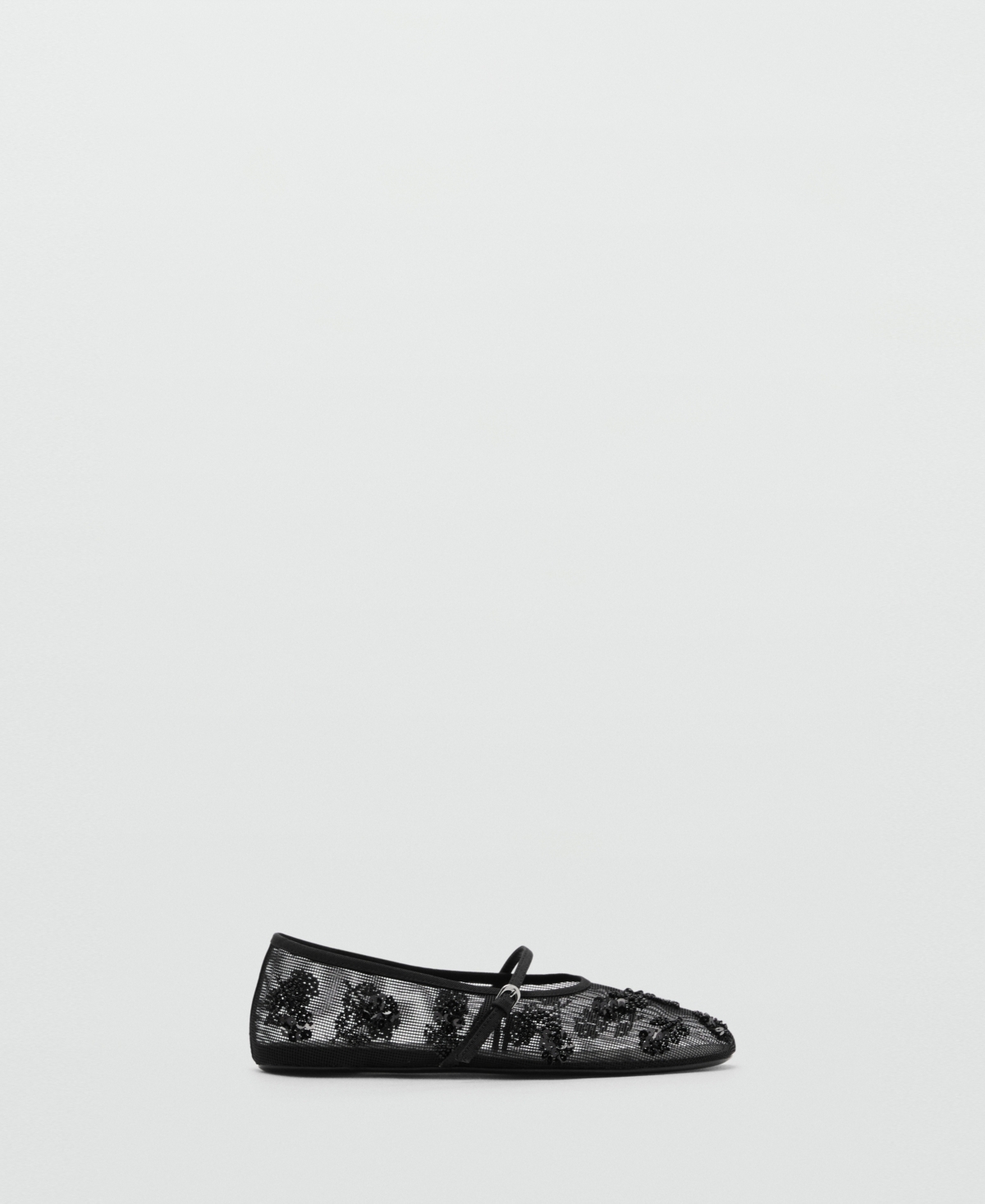Shop Mango Women's Strap Buckle Embroidered Ballerinas Shoes In Black