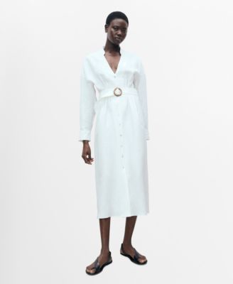 MANGO - Women's Belt Linen Shirt Dress