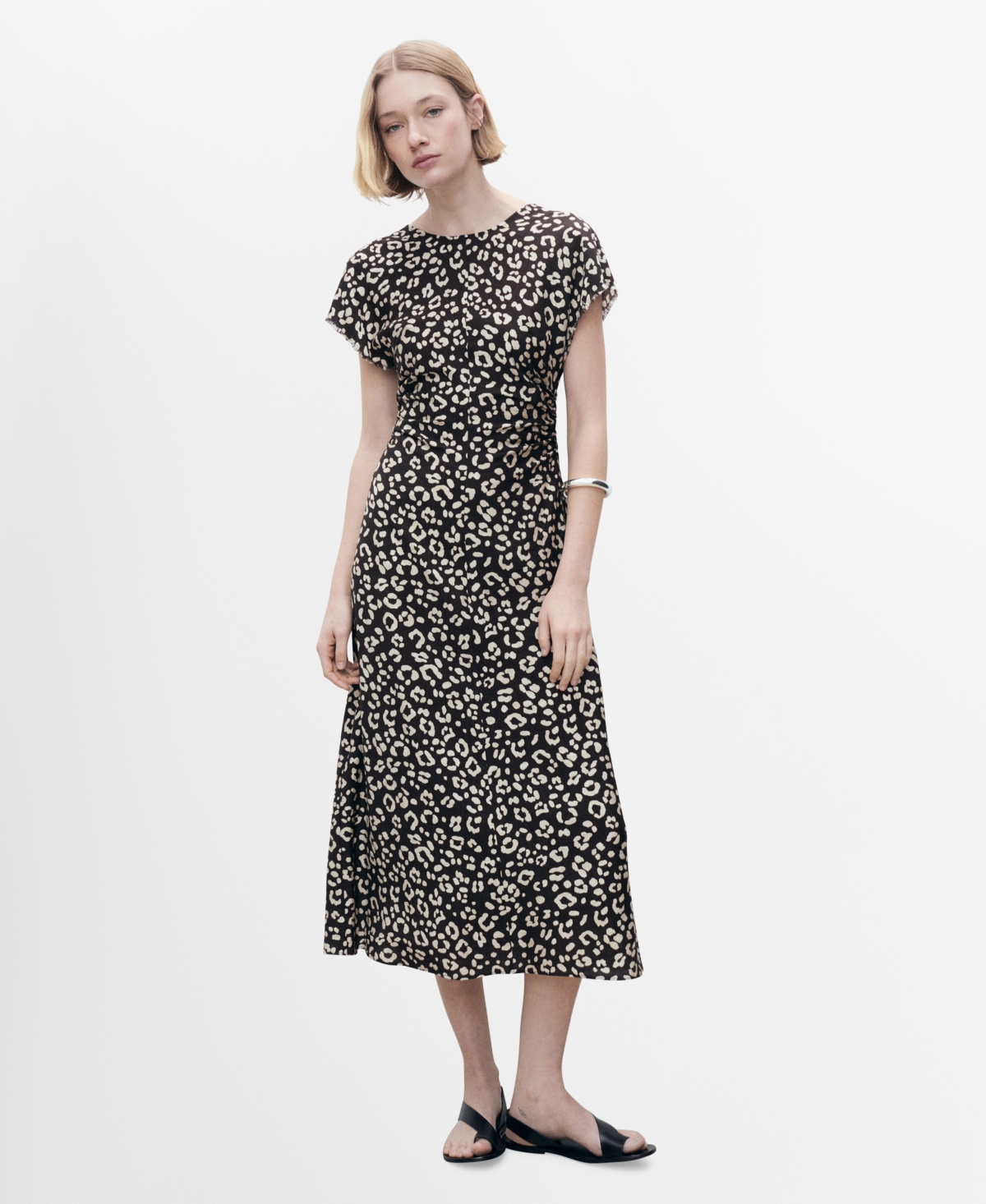 Shop Mango Women's Frayed Ends Leopard Print Dress In Black
