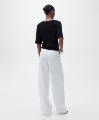 Women's Short-Sleeved Openwork Knitted Sweater