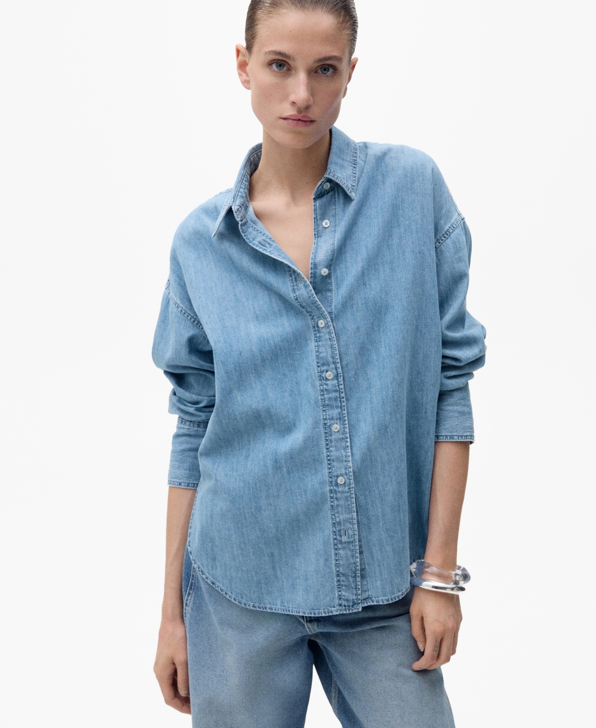 Mango Classic Oversized Denim Shirt In Medium Blue