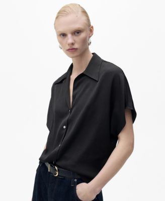 MANGO - Women's Short-Sleeved Satin Shirt
