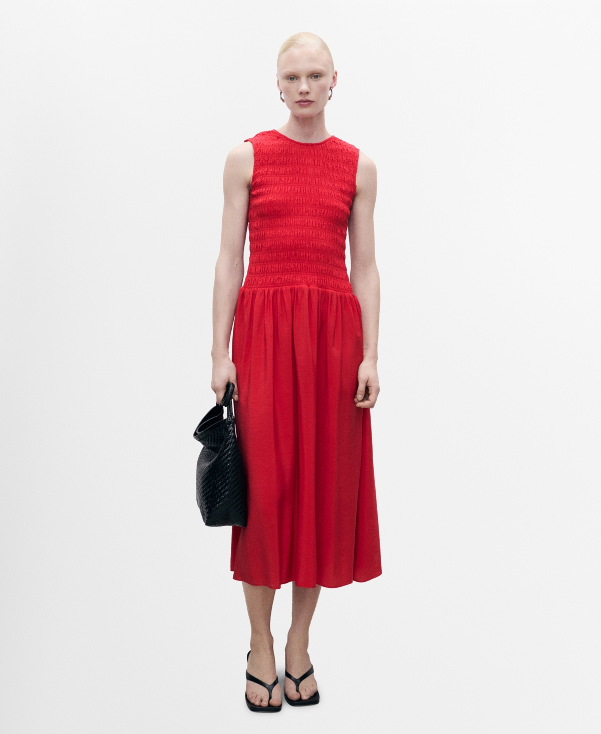 Shop Mango Women's Gathered Body Flared Dress In Red