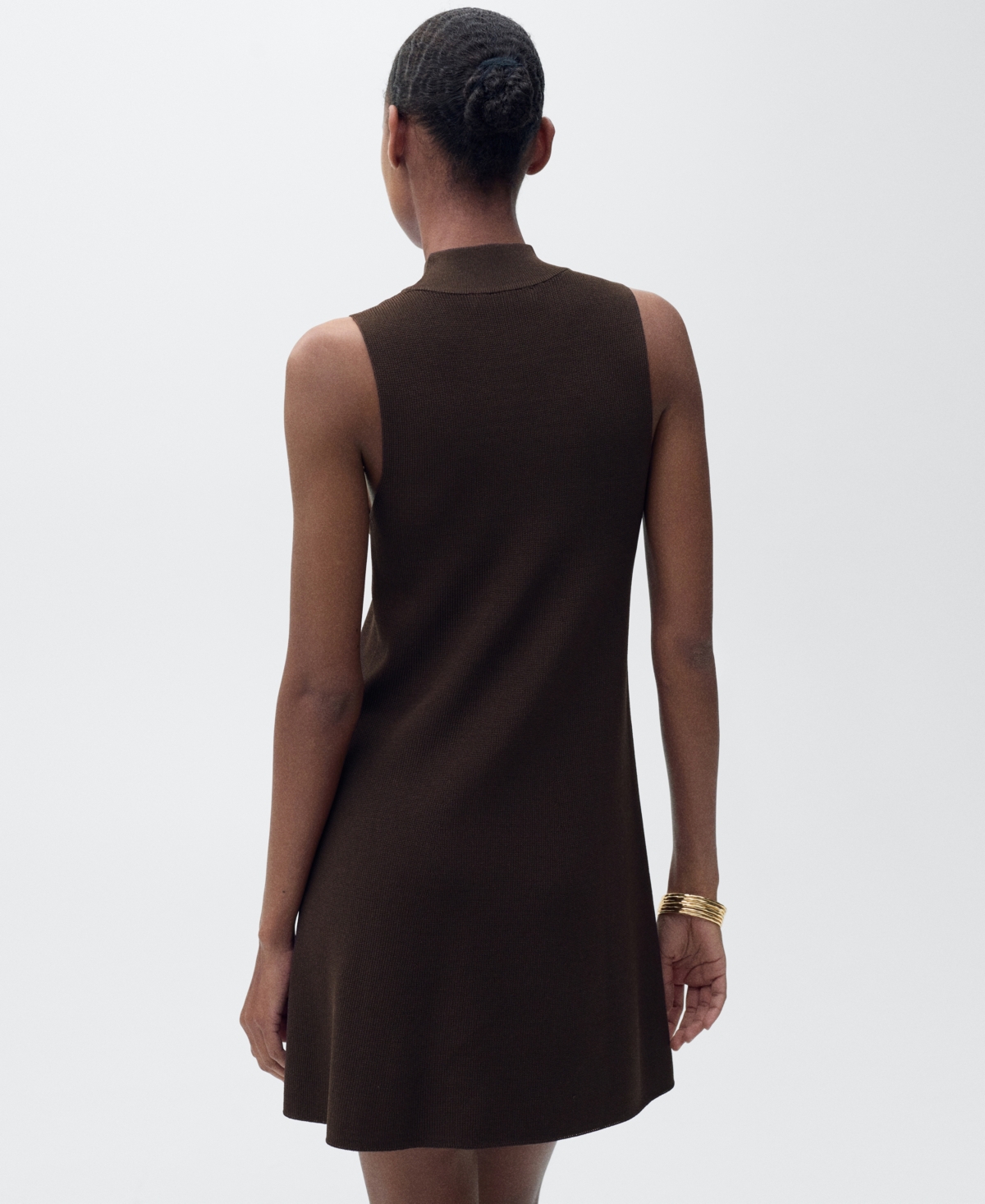 Shop Mango Women's Perkins-neck Knitted Dress In Chocolate