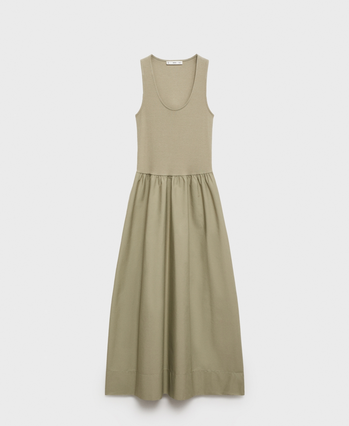 Shop Mango Women's Combined Fabric Flared Dress In Khaki