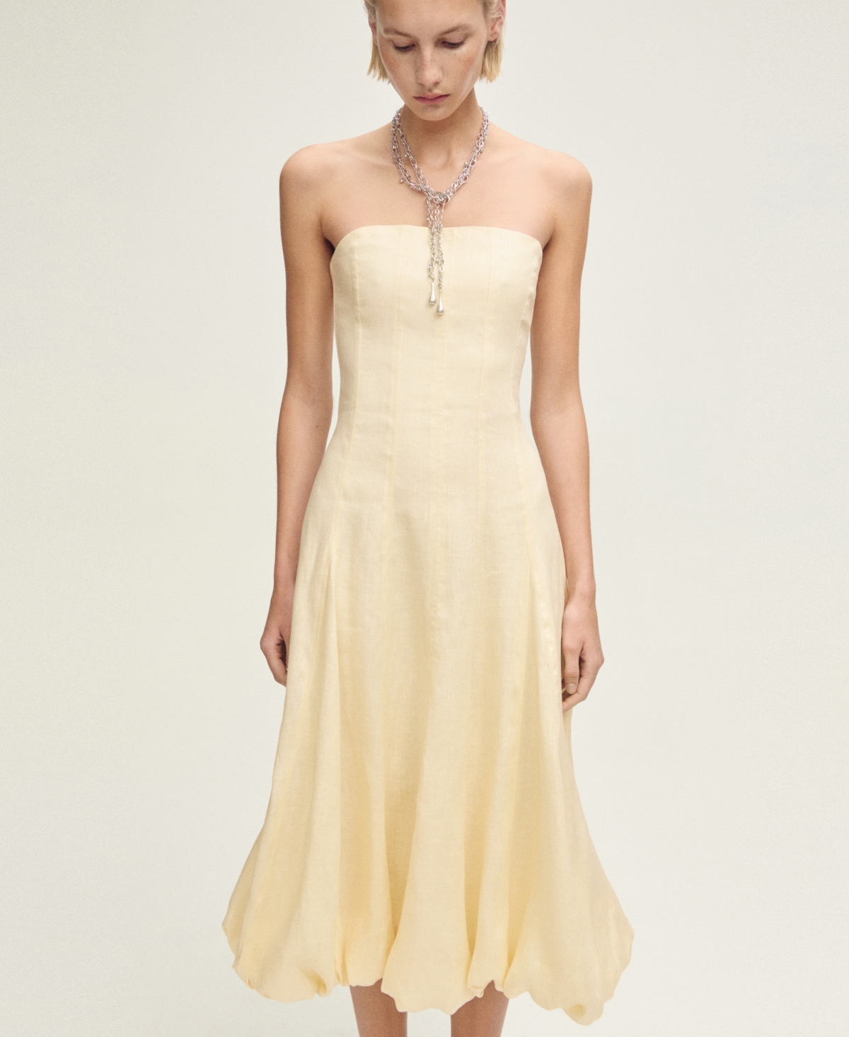 Mango Women's Puffed Hem Linen Dress