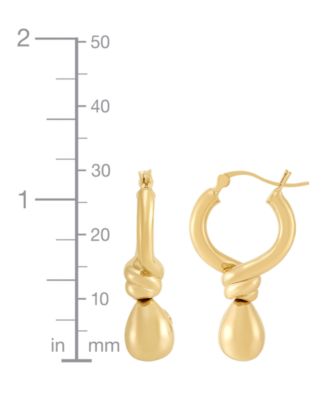 Polished Knot & Teardrop Dangle Hoop Earrings in 14k Gold