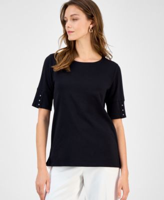 Kasper - Women's Button-Cuff Crewneck T-Shirt