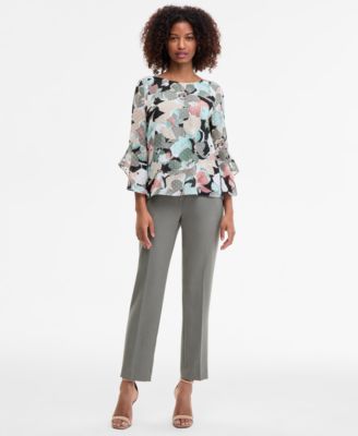 Women's Printed Ruffle-Sleeve Blouse, Regular & Petite