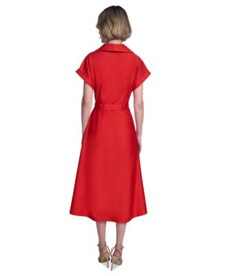 Halston Women's Zip-Front Cuffed-Sleeve Midi Dress Macy's