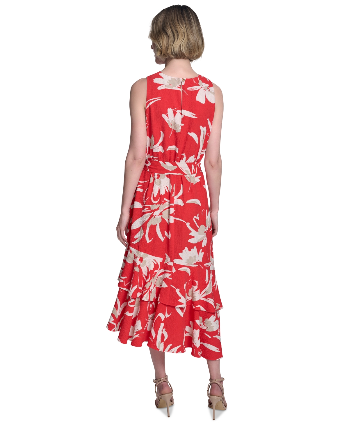 HALSTON WOMEN'S BELTED TIERED ASYMMETRIC-HEM DRESS 