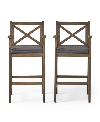 Streamdale Logan Acacia Wood Patio Barstools, Set of 2 Transitional Charm with Durable Design