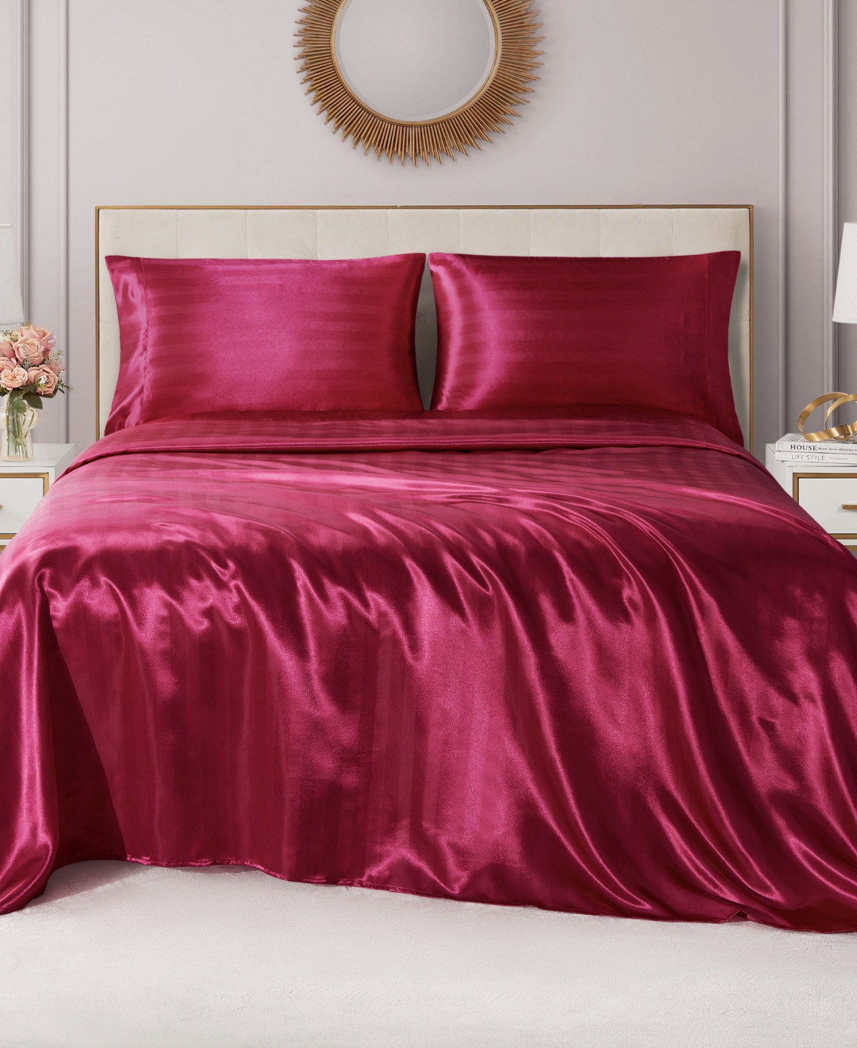 Juicy Couture Satin Damask 3-pc. Sheet Set, Twin In Hot Pink