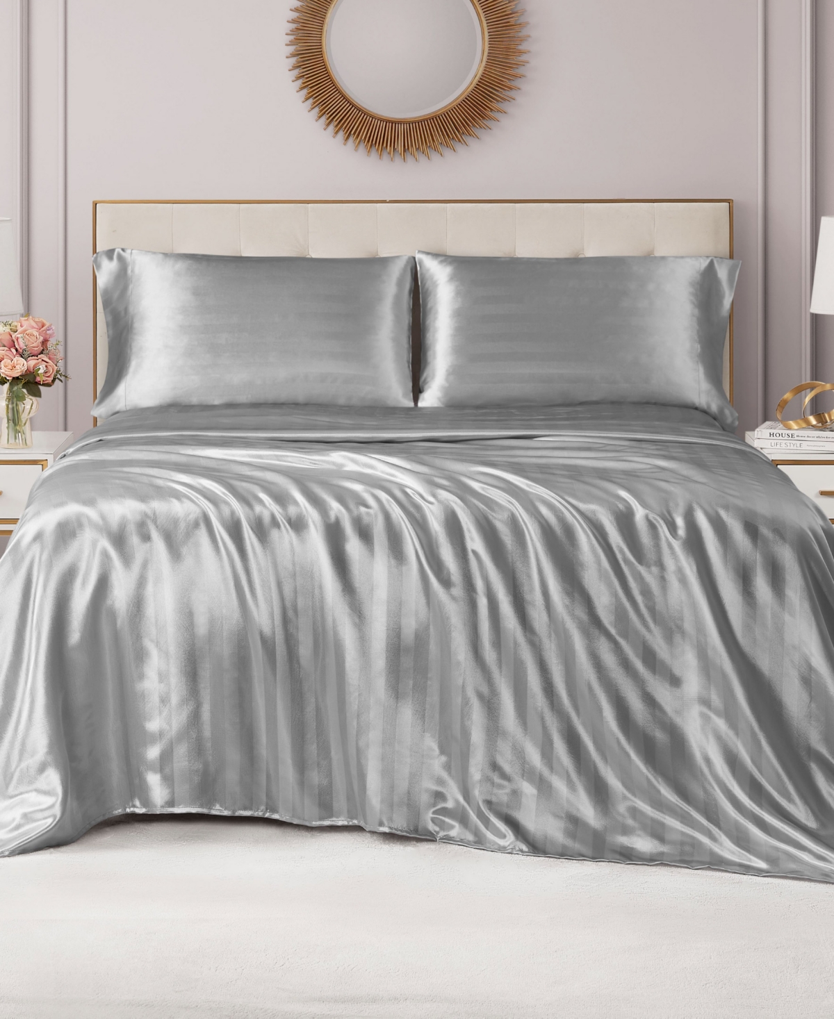 Juicy Couture Satin Damask 3-pc. Sheet Set, Twin In Gray