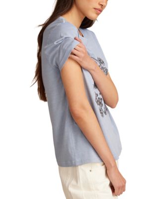 Women's Cotton Mirror Embroidered Floral Tee